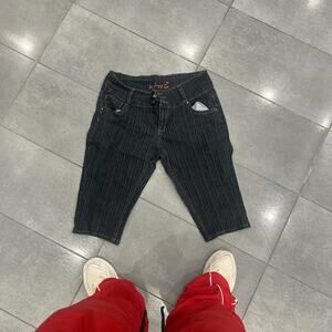 Vintage denim striped long shorts